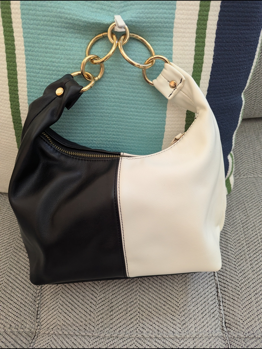 Urban Outfitters Two-Tone Black and White Shoulder Bag with Gold Ring Handle
